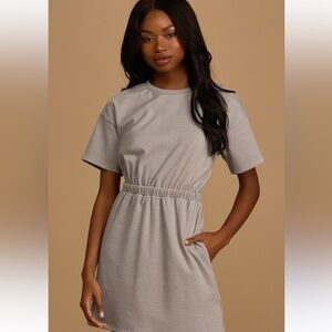Lulu's Heather Gray Crewneck Elastic-Waist Mini Dress